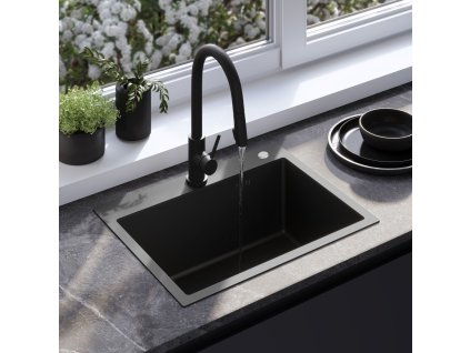REA - Ocelový dřez Liam Black s kuchyňskou baterií KPL-96008