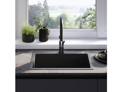 REA - Ocelový dřez Liam Black s kuchyňskou baterií KPL-96008