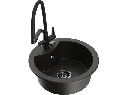 MEXEN/S - Diego granitový dřez 1-miska včetně baterie Duo, černá/zlatá metalik 6512-75-671701-70-B