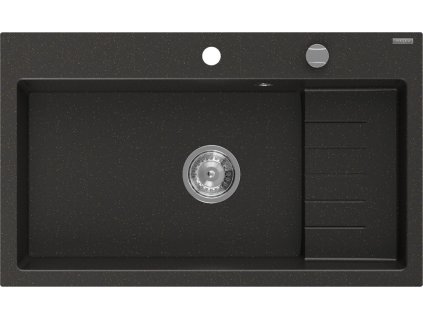 MEXEN - Omar granitový dřez 800 x 480 mm, černá/zlatá metalik, sifon chrom 6520801005-75