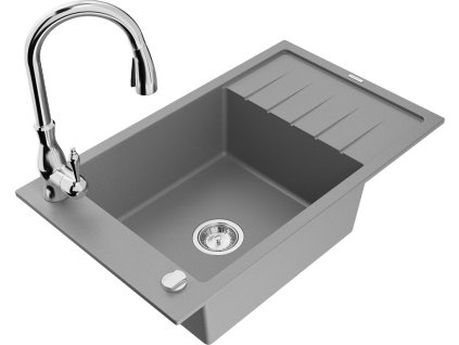 MEXEN/S - Elias Elias granitový dřez 1-miska s odkapávačem včetně baterie Savita, šedá 6511-71-672601-00