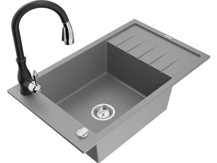 MEXEN/S - Elias Elias granitový dřez 1-miska s odkapávačem včetně baterie Savita, šedá 6511-71-672601-70
