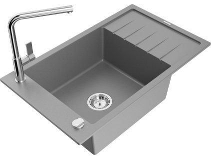 MEXEN/S - Elias granitový dřez 1 s odkapávačem včetně baterie Flora, šedá 6511-71-670401-00