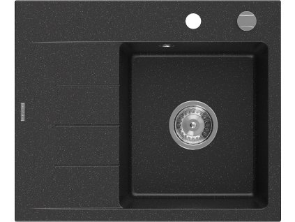 MEXEN - Ben granitový dřez 1 s odkapávačem pravý 600 x 500 mm, černá/stříbrná metalik, sifon chrom 6523605000-73