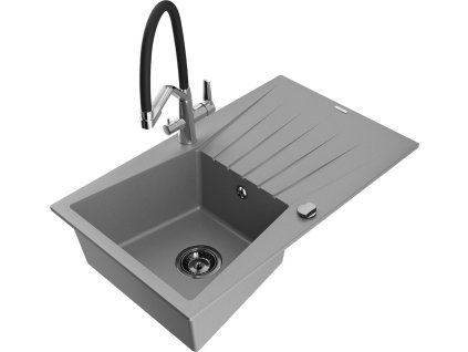 MEXEN/S - Cesar granitový dřez s odkapávačem včetně baterie Duo, šedá 6514-71-671701-07-B