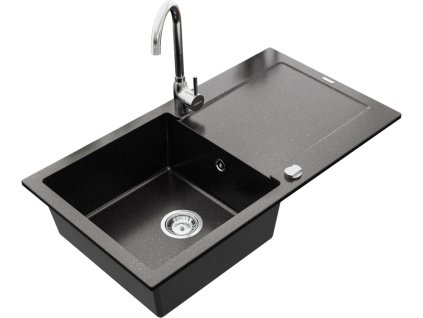 MEXEN/S - Leo granitový dřez 1 s odkapávačem včetně baterie Telma, černá/stříbrný metalik 6501-73-670200-00