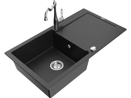 MEXEN/S - Leogranitový dřez 1 s odkapávačem včetně baterie Carla, černá/stříbrná metalik 6501-73-670700-00