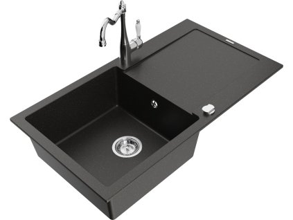 MEXEN/S - Leogranitový dřez 1 s odkapávačem včetně baterie Carla, černá/stříbrná metalik 6501-73-670700-70