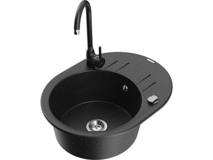 MEXEN/S - Kevin granitový dřez s odkapávačem včetně baterie Telma, černá/stříbrná metalik 6517-73-670200-70