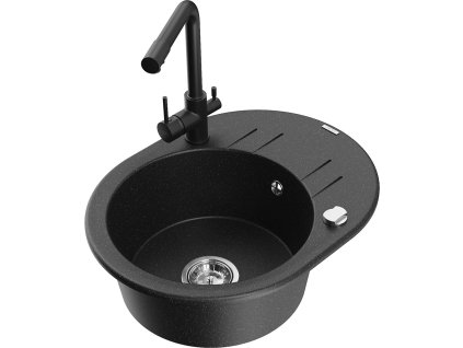 MEXEN/S - Kevin granitový dřez s odkapávačem včetně baterie Duero, černá/srebrny metalik 6517-73-671600-70