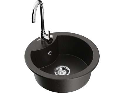 MEXEN/S - Diego granitový dřez včetně baterie Telma, černá/zlatá 6512-75-670200-00