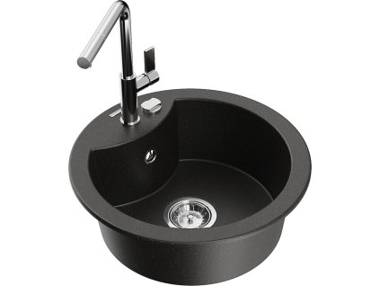 MEXEN/S - Diego granitový dřez 1-miska včetně baterie Flora, černá/zlatá metalik 6512-75-670401-00