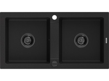 MEXEN/S - Mario granitový dřez 2-bowly 820 x 436 mm, černý, černý sifon 6504822000-77-B