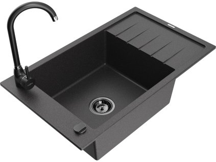 MEXEN/S - Elias granitový dřez s odkapávačem včetně baterie Telma, černá kropenatá 6511-76-670200-70-B