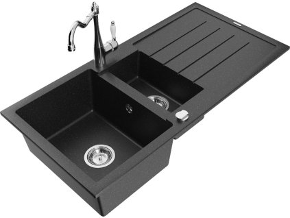 MEXEN/S - Andres granitový dřez s odkapávačem včetně baterie Carla, černá/stříbrná 6515-73-670700-00
