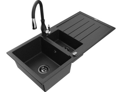 MEXEN/S - Andres granitový dřez s odkapávačem včetně baterie Savita, černá/stříbrná 6515-73-672601-70-B