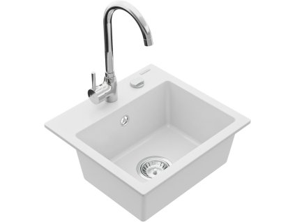 MEXEN/S - Milo granitový dřez 1-miska včetně baterie Telma, bílá 6505-20-670200-00