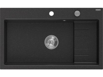 MEXEN - Omar granitový dřez 800 x 480 mm, černá/stříbrná metalik, sifon chrom 6520801005-73