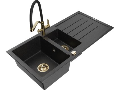 MEXEN/S - Andres granitový dřez s odkapávačem včetně baterie Duo, černá/stříbrná 6515-73-671701-57-G