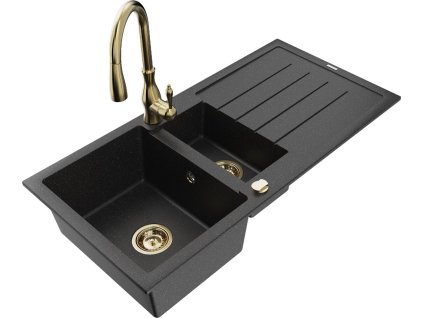 MEXEN/S - Andres granitový dřez s odkapávačem včetně baterie Savita, černá/stříbrná 6515-73-672601-50