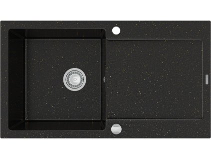 MEXEN - Leo granitový dřez 1 s odkapávačem 900x500 mm, černá / zlatá kovová 6501901010-75