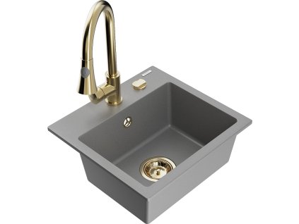 MEXEN/S - Milo granitový dřez 1-miska včetně baterie Elia, šedá 6505-71-670101-50