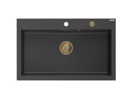 MEXEN/S - Elix granitový dřez 1-miska 800 x 500 mm, černá kropenatá, sifon zlatá 6527801005-76-G