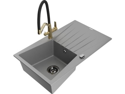 MEXEN/S - Cesar granitový dřez s odkapávačem včetně baterie Duo, šedá 6514-71-671701-57-B