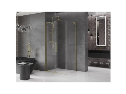 MEXEN/S - Velar L sprchový kout, posuvné dveře 120 x 90, transparent, zlato kartáčovaná 871-120-090-03-55