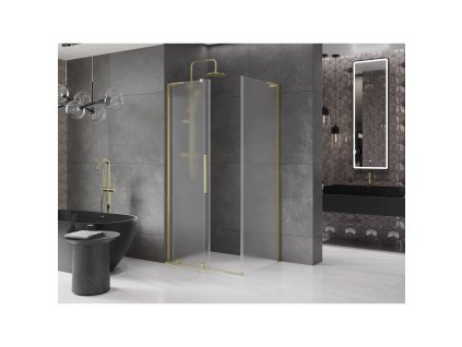 MEXEN/S - Velar L sprchový kout, posuvné dveře 90 x 70, dekor, zlato kartáčovaná 871-090-070-33-55
