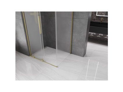 MEXEN/S - Velar L sprchový kout, posuvné dveře 100 x 90, dekor, zlato kartáčovaná 871-100-090-33-55