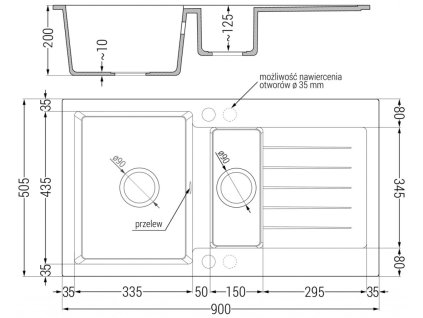 MEXEN/S - Matias granitový dřez 1.5 s odkapávačem včetně baterie Flora, černá kropenatá 6502-76-670401-75-B