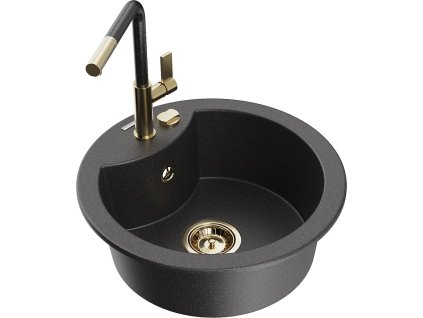 MEXEN/S - Diego granitový dřez 1-miska včetně baterie Flora, černá kropenatá 6512-76-670401-75-G