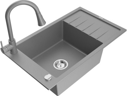 MEXEN/S - Elias granitový dřez 1 s odkapávačem včetně baterie Elia, šedá 6511-71-670101-71