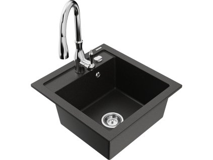 MEXEN/S - Vito granitový dřez 1-miska včetně baterie Savita, černá/zlatá metalik 6503-75-672601-00