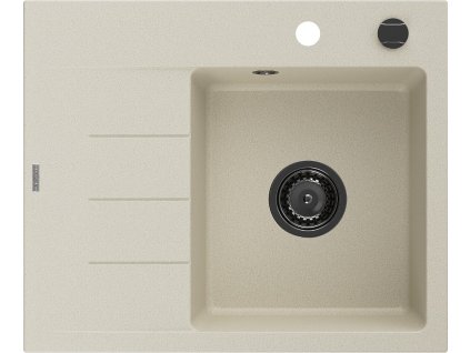 MEXEN/S - Ben granitový dřez 1 s odkapávačem pravý 600 x 500 mm, béžový, sifon černá 6523605000-69-B