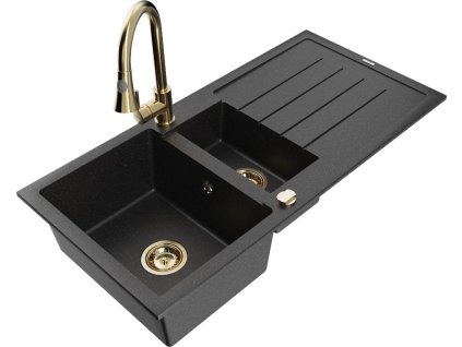 MEXEN/S - Andres granitový dřez s odkapávačem včetně baterie Elia, černá/stříbrná metalik 6515-73-670101-50