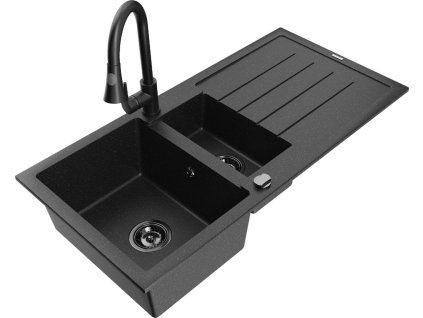 MEXEN/S - Andres granitový dřez s odkapávačem včetně baterie Elia, černá/stříbrná 6515-73-670101-70-B