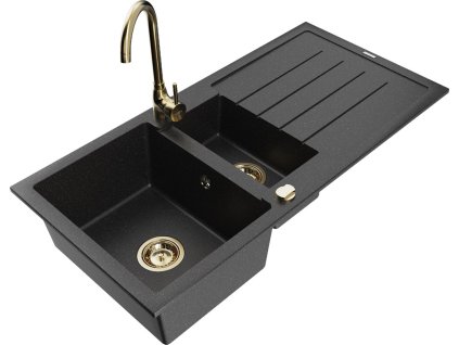 MEXEN/S - Andres granitový dřez s odkapávačem včetně baterie Telma, černá/stříbrná 6515-73-670200-50