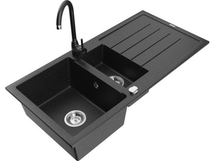MEXEN/S - Andres granitový dřez s odkapávačem včetně baterie Telma, černá/stříbrná 6515-73-670200-70