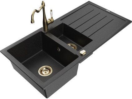 MEXEN/S - Andres granitový dřez s odkapávačem včetně baterie Carla, černá/stříbrná 6515-73-670700-50