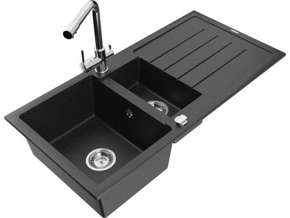MEXEN/S - Andres granitový dřez s odkapávačem včetně baterie Duero, černá/stříbrná 6515-73-671600-00