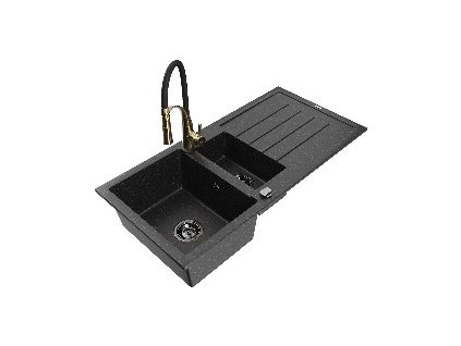 MEXEN/S - Andres granitový dřez s odkapávačem včetně baterie Aster, černá/stříbrná 6515-73-73450-57-B