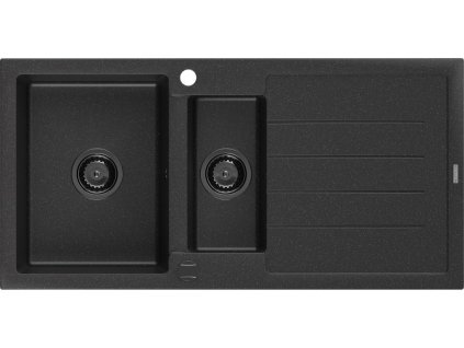 MEXEN/S - Andres granitový dřez s odkapávačem 1000 x 500 mm černá/stříbrná metalik černý sifon 6515101510-73-B