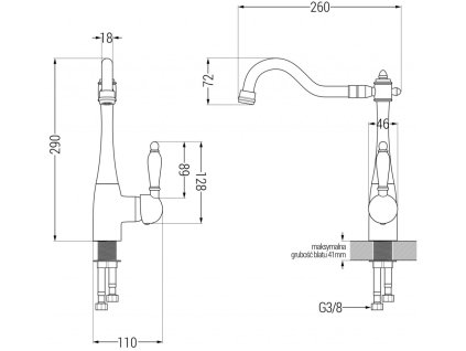 MEXEN/S - Cesar granitový dřez 1-miska s odkapávačem včetně baterie Carla, šedá 6514-71-670700-50