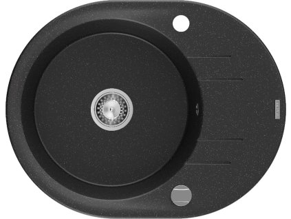 MEXEN - Kevin granitový dřez 1 s odkapávačem 586x458 mm,černá/metalik, sifon chrom 6517581005-73