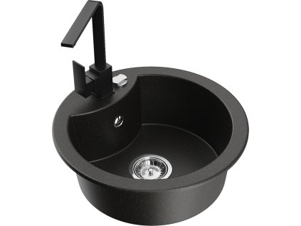 MEXEN/S - Diego granitový dřez 1-miska včetně baterie Rita, černý/zlatý metalik 6512-75-670300-70