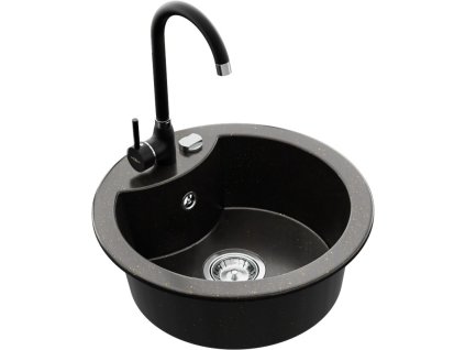 MEXEN/S - Diego granitový dřez 1-miska včetně baterie Telma, černá/zlatý 6512-75-670200-70