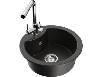 MEXEN/S - Diego granitový dřez 1-miska včetně baterie Duero, černá/zlatá metalik 6512-75-671600-00