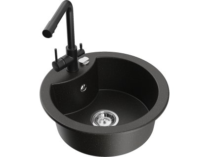 MEXEN/S - Diego granitový dřez včetně baterie Duero, černá/zlatá metalik 6512-75-671600-70